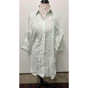 Sleep solution Women's Green White Striped Oversized Button Down Shirt Blouse